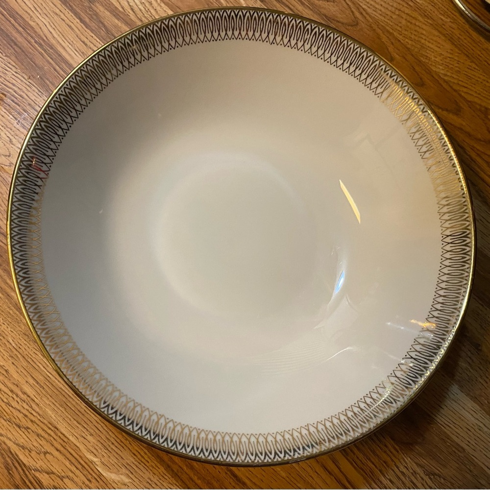 Vintage German Rimmed Serving Bowl Gold Trim